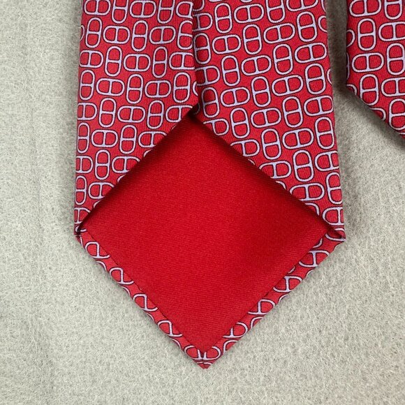 Hermes Paris mens 100% silk necktie made in France red pattern red - Picture 6 of 11